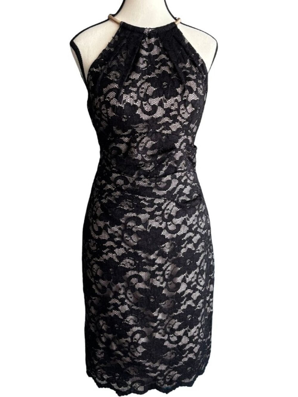 ELIZA J BEAUTYFUL LACE DRESS WITH METALLIC CLOSURE, SZ. 10